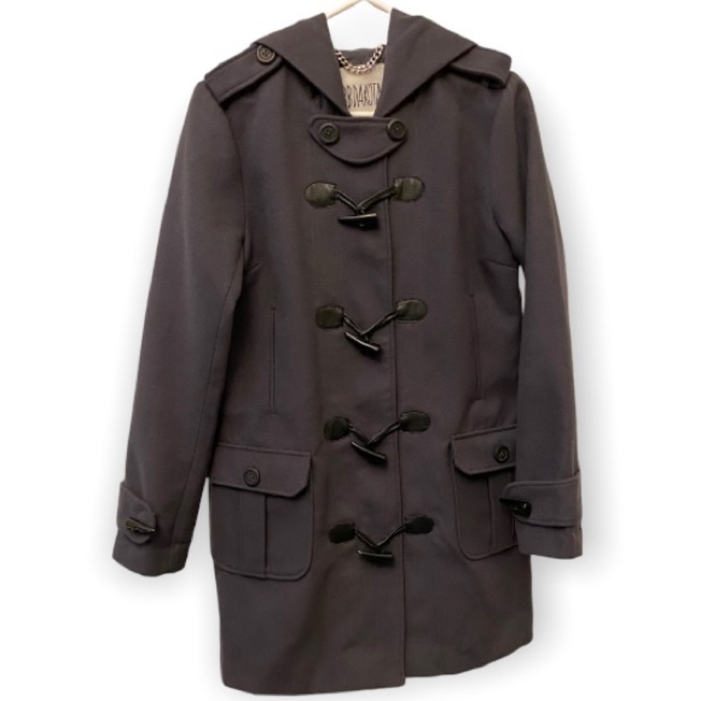 BB Dakota Gray Pea Coat Miner Jacket Toggle Buttons Size Medium Hooded - Picture 2 of 10